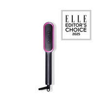 TYMO RING hair straightener comb, black with pink trim, 2-in-1 blowout and sleek styling.