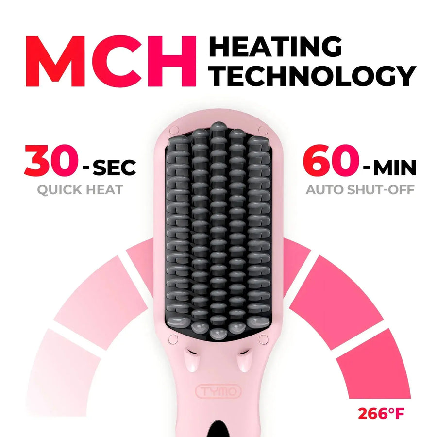 Compact TYMO iONIC MINI PINK hair brush straighteners with sandwich bristle design
