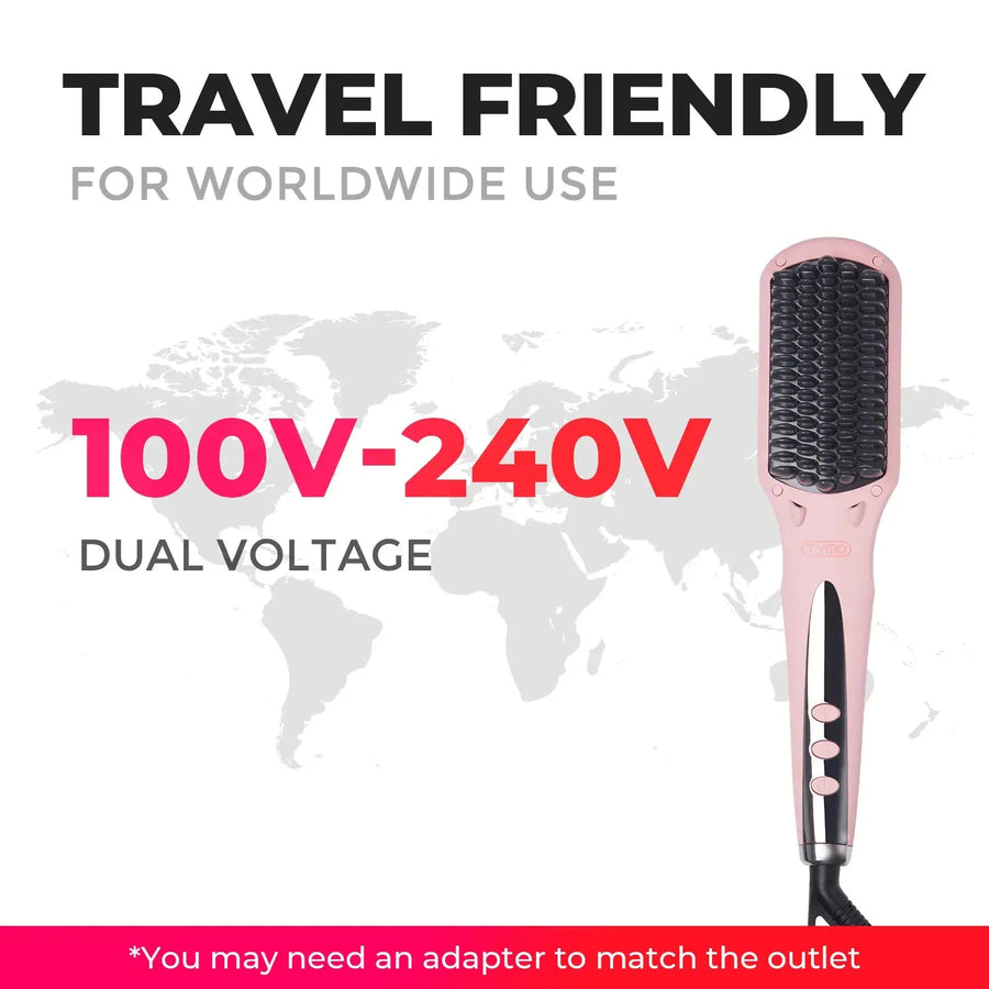 TYMO iONIC MINI PINK travel dual-voltage hair brush that straightens hair, pink