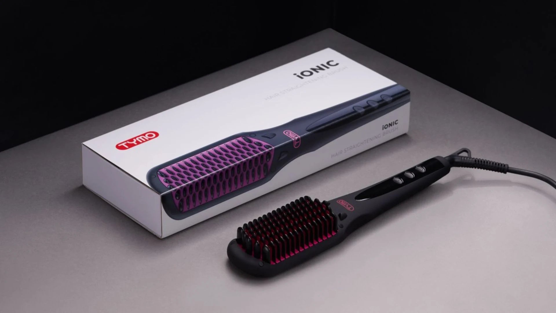 Comfortable grip and sleek design of TYMO iONIC ceramic brush straightener.