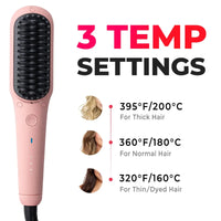 TYMO iONIC MINI PINK straightening brush for hair: 3 heat settings (160°C-200°C) for all hair types.