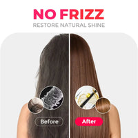 Before and after frizz control with TYMO iONIC MINI PINK ceramic hair brush.
