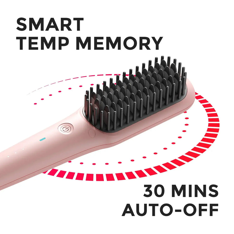 Auto-off safety & memory function in TYMO iONIC MINI PINK brush straightener.