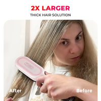 TYMO iONIC PLUS PINK straighten brush for thick hair, visible before‑and‑after results