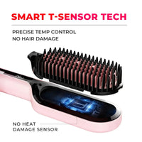 TYMO iONIC PLUS PINK straightening brush for curly hair, adjustable temperature