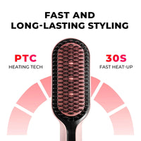 TYMO iONIC PLUS PINK straightening brush for black hair, travel dual‑voltage