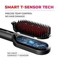 TYMO iONIC hair straightening brush on curly hair — one‑pass smoothing