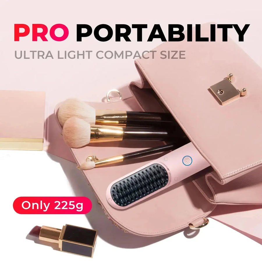 TYMO PORTA PRO PINK, with its ultra light compact size, fits easily into a purse, highlighting its portability.