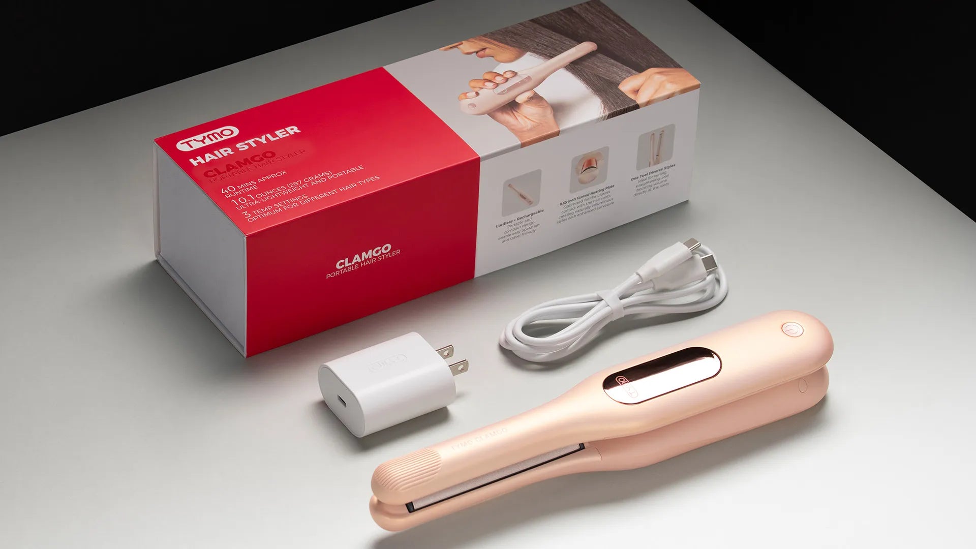 Complete styling kit with TYMO CLAMGO ceramic flat iron and 39.37