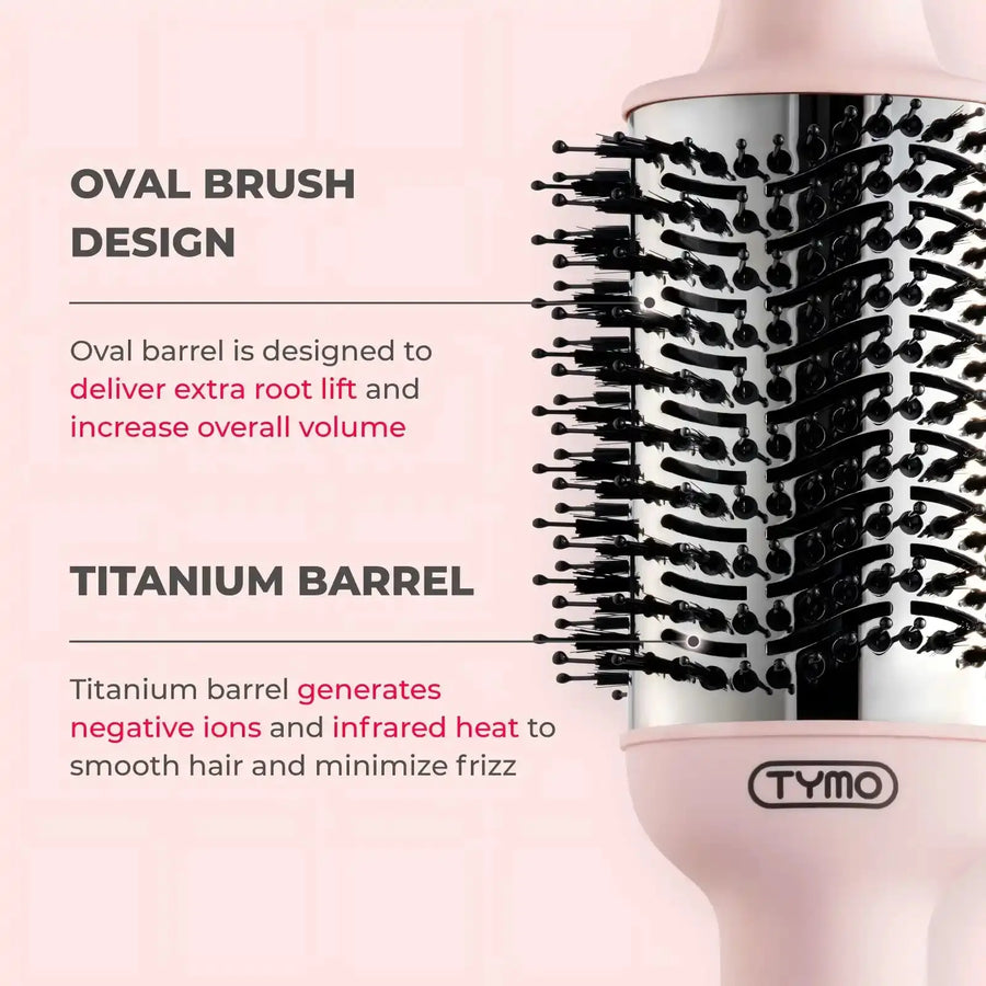 TYMO VOLUMIZER PINK best blowout hair dryer features oval brush design for root lift.