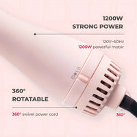 1200W powerful motor and 360° swivel cord in TYMO VOLUMIZER PINK speed style hair dryer.
