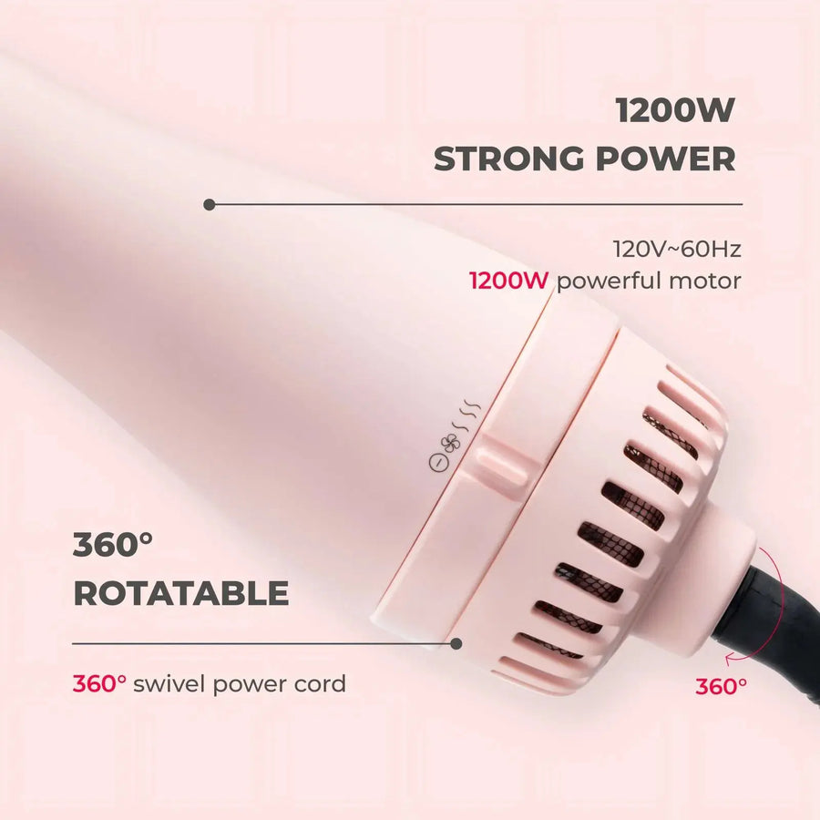 1200W powerful motor and 360° swivel cord in TYMO VOLUMIZER PINK speed style hair dryer.