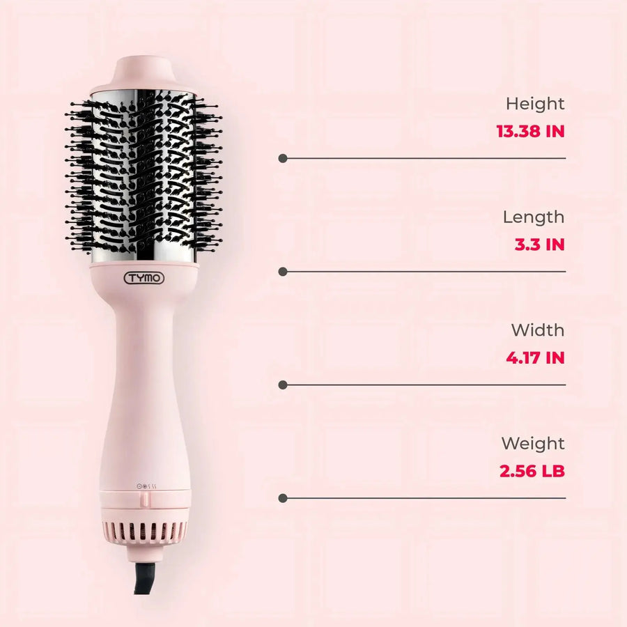Salon-quality TYMO VOLUMIZER PINK one step hair brush dryer volumizer measures 13.38 inches.