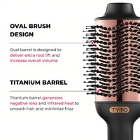 TYMO VOLUMIZER best hair dryer brush to reduce frizz features titanium ion barrel.