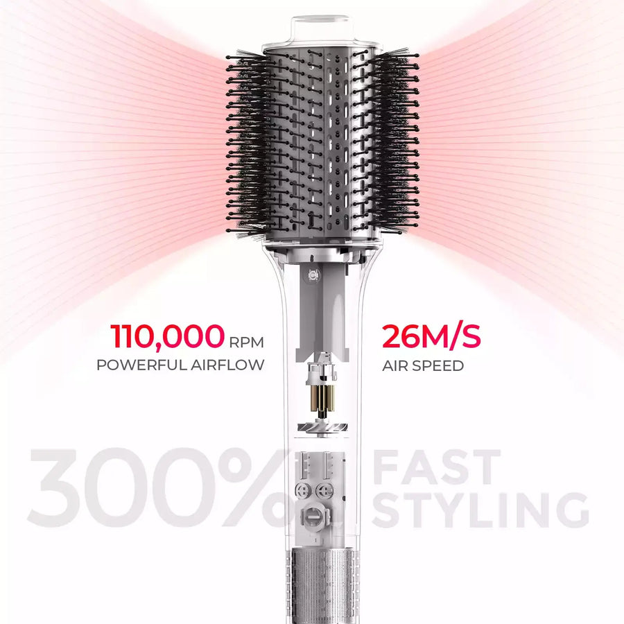 With a powerful 110,000 RPM motor, the TYMO AIREXCEL hair brush dryer delivers impressive 26M/S airflow speed.
