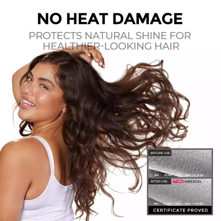 Certified heat protection ensures the TYMO AIREXCEL blowout hair dryer brush maintains hair health.