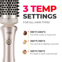 TYMO STYLUX 3-in-1 hair styler highlighting universal voltage and multi-function design