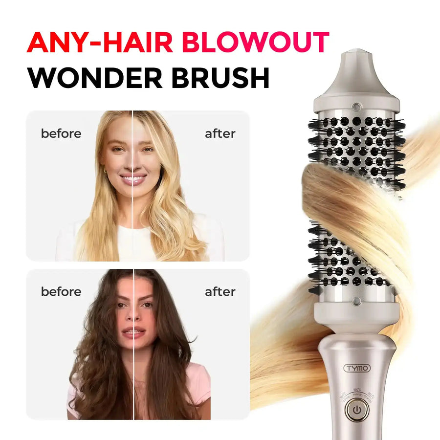 Before-and-after smoothing using TYMO STYLUX hair straightening brush with ceramic