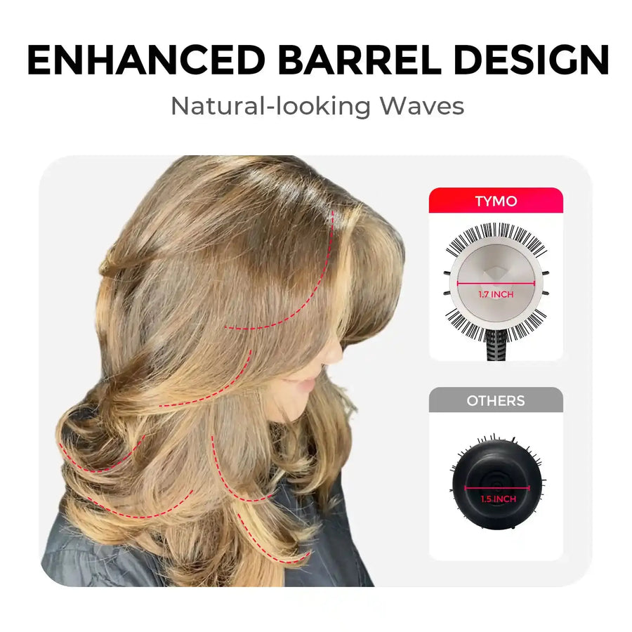 Create salon waves with TYMO STYLUX blowout brush and its 1.7-inch barrel