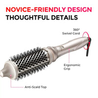 Ergonomic TYMO STYLUX heated brush with anti-scald tip and 360° swivel cord