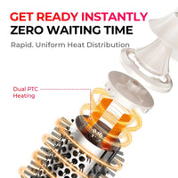 Dual PTC heating highlighted in TYMO STYLUX thermal brush for quick styling