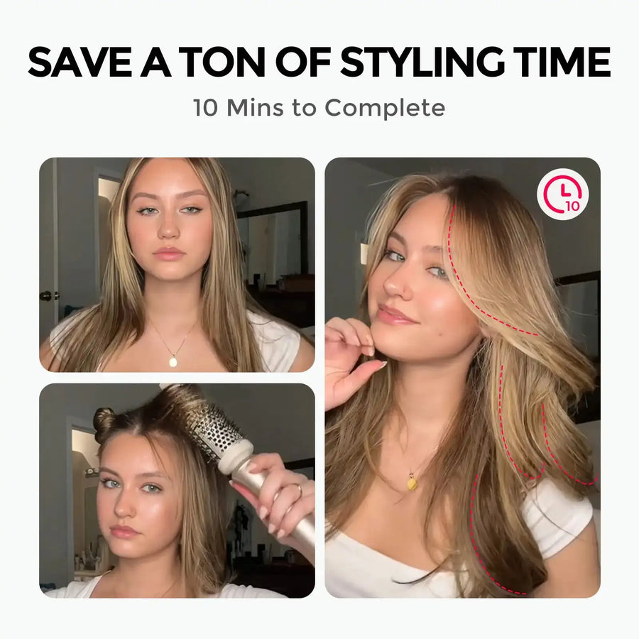 Frizz-reducing TYMO STYLUX brush for curly hair showing defined, polished curls