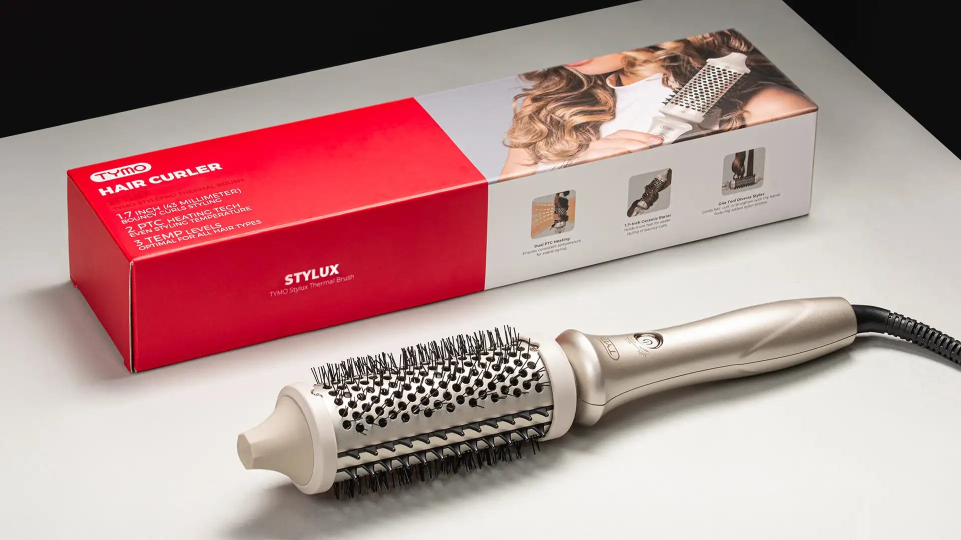 Complete TYMO STYLUX heated round brush for hair set with accessories