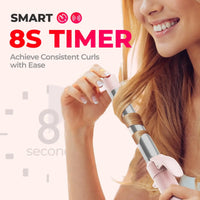 Smart 8-second timer on the TYMO ROTA PINK curling wand ensures consistent and long-lasting curls.