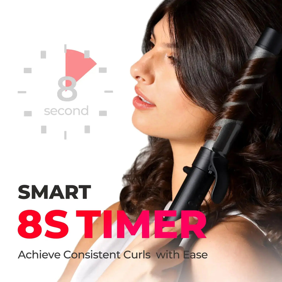 TYMO ROTA 1 inch curling iron creates consistent curls with its smart 8-second timer.