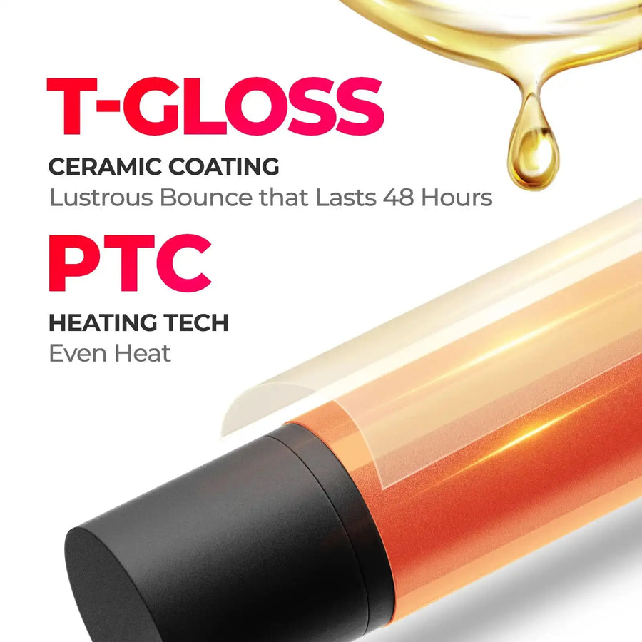 TYMO ROTA curling iron with ceramic coating and PTC heating for fine hair.