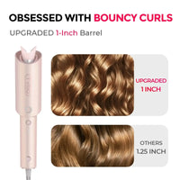 Automatic hair curling wand TYMO CURLPRO PINK, put hair press button done