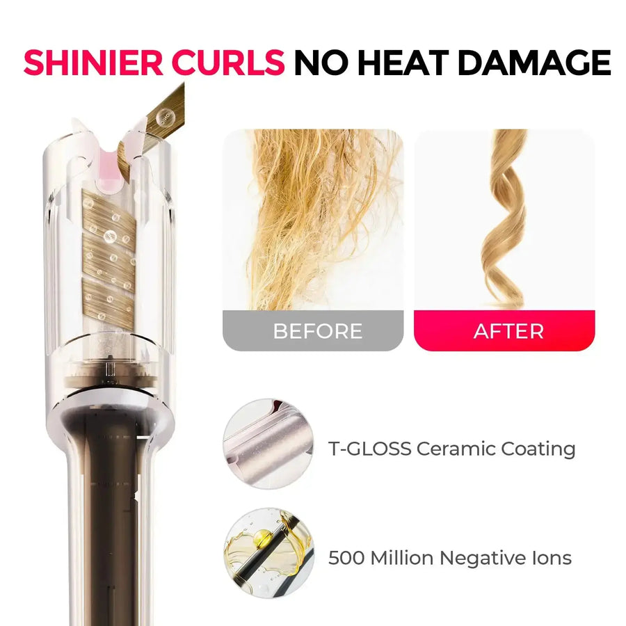 Automatic curl hair with TYMO CURLPRO, T‑GLOSS ceramic for shinier curls