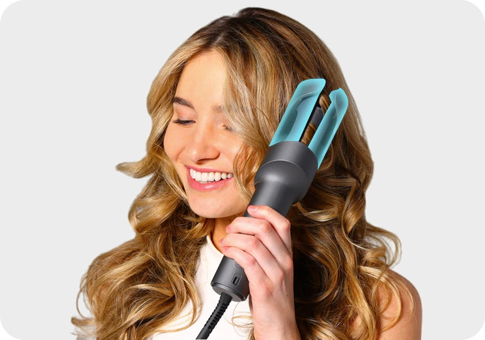 TYMO CURLPRO curler for thick frizzy hair features protective shield technology.