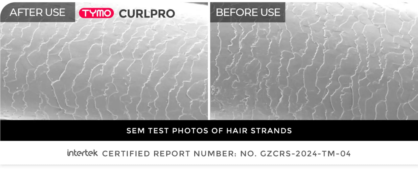 Intertek certified TYMO CURLPRO shows remarkable anti-frizz transformation for curly hair.