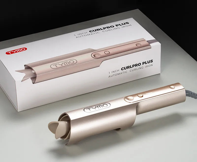 Retail box for TYMO CURLPRO PLUS ceramic rotating curling iron.