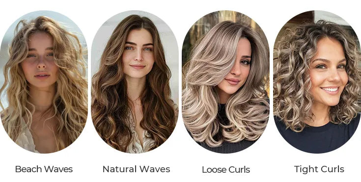 Four styling effects achieved with TYMO CURLPRO PLUS automatic curling irons.