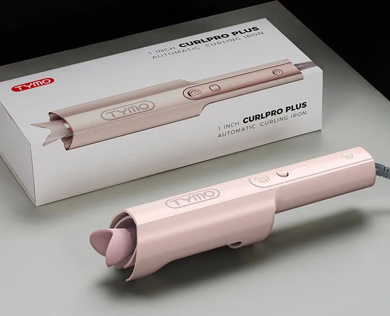 Box containing TYMO CURLPRO PLUS PINK large barrel curling wand.