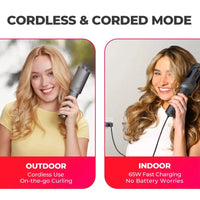 Compact TYMO CLAMGO GREY travel cordless curling iron, ultra-light 358g