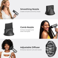 Compact blow dryer with comb attachment, AIRHYPE LITE by TYMO, a dyson alternative hair dryer for smooth finishes.