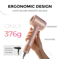 Lightweight hair dryer TYMO AIRHYPE COMPACT, a dyson alternative hair dryer with 376g ergonomic design for easy handling.