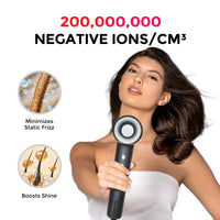 Model AIRHYPE COMPACT GREY by TYMO, a dyson alternative hair dryer with negative ions boosting shine.