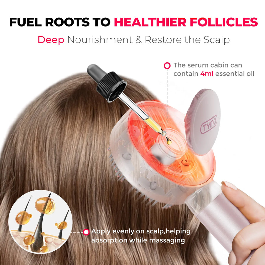 Serum cabin in TYMO TRITHERA microcurrent massager holds 4ml for deep scalp nourishment.