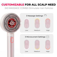 Customizable 3x3 massage combs on TYMO TRITHERA red light therapy scalp device.