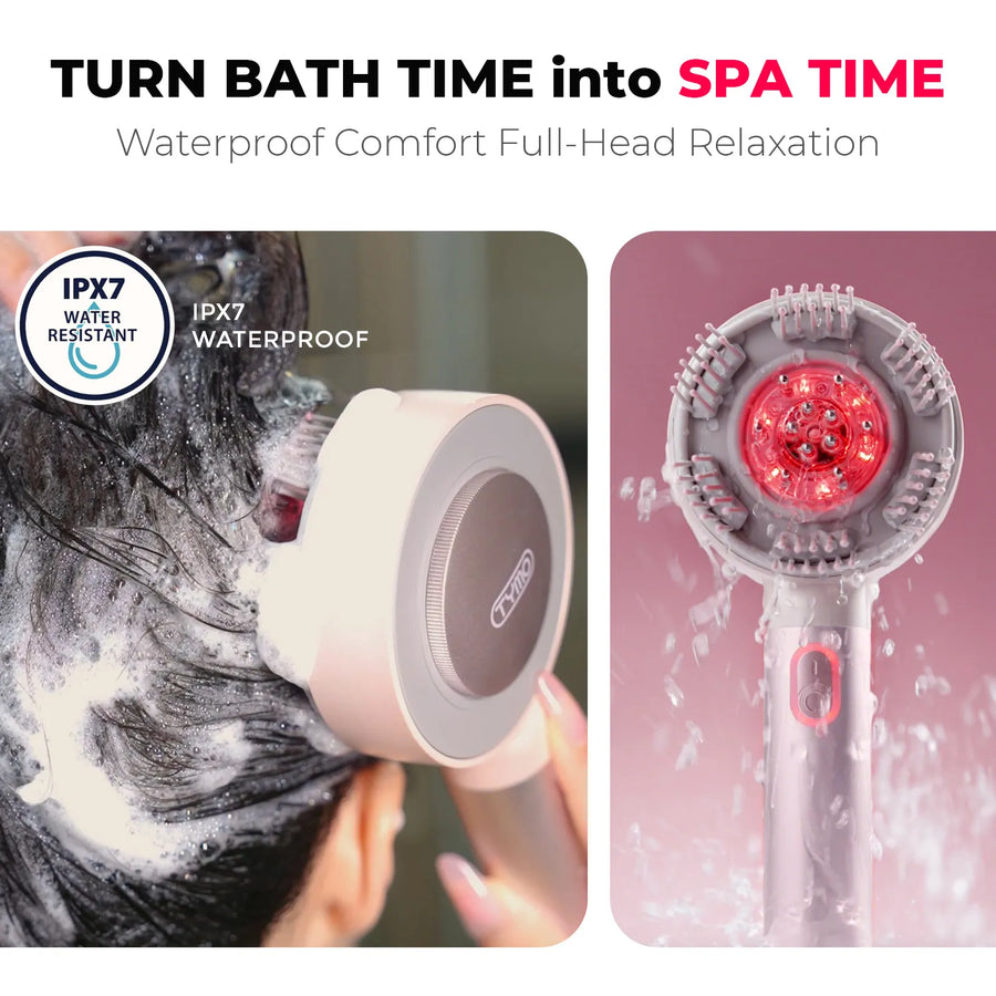 Waterproof TYMO TRITHERA red light therapy device turns bath time into spa relaxation time.