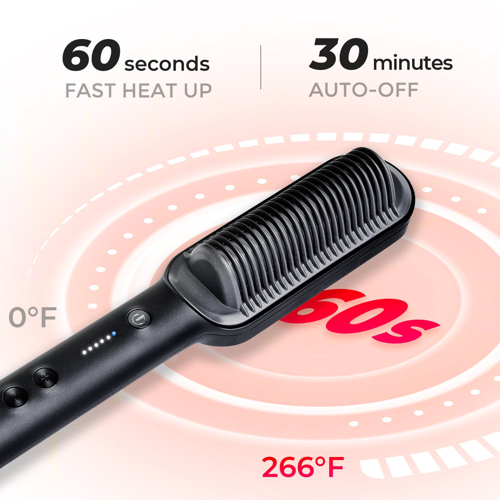 TYMO Ring Plus Ionic Hair Straightener Brush - Hair Straightening Comb with  Nano Titanium Coating for Even Heat, 9 Temp Settings & LED Screen