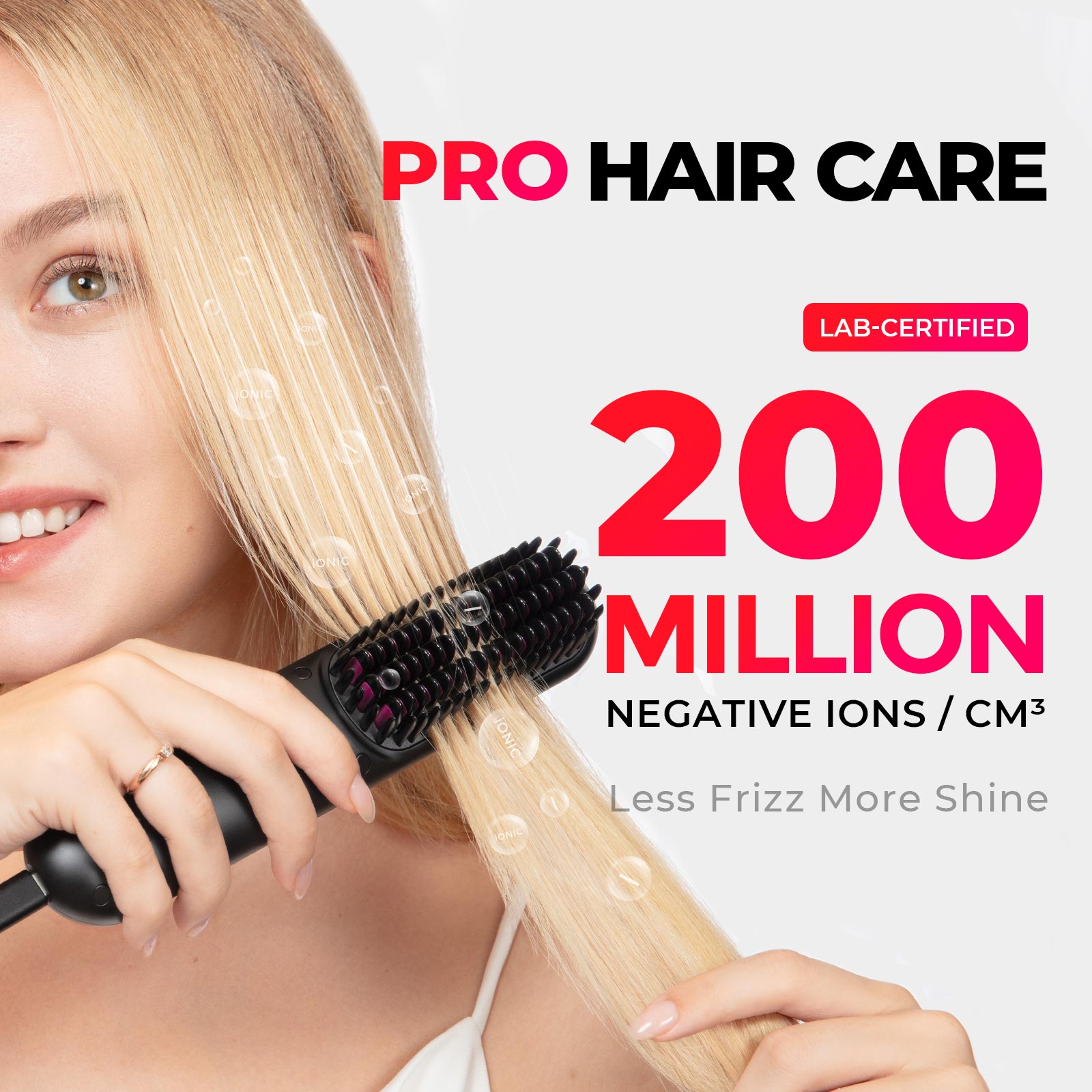 Women using TYMO PORTA PRO hair styler emit 200 million negative ions to reduce frizz and enhance shine.