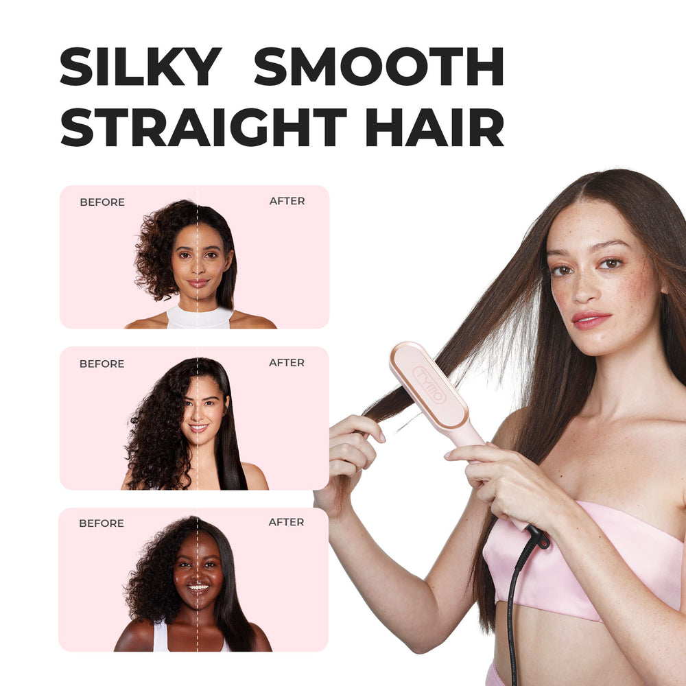 TYMO PORTA PINK  Hair brush straightener, Straightening brush, 3c hair type
