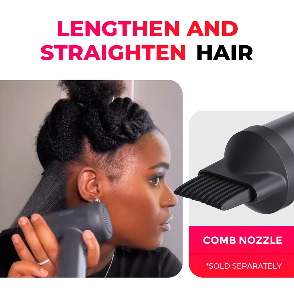TYMO AIRHYPE LITE hair dryer with comb nozzle attachment, designed for various hair types, lightweight for effortless styling.