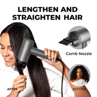 
                  
                    TYMO AIRHYPE LITE SILVER ionic hair dryer with comb nozzle turning unruly hair into sleek, smooth, and shiny straight strands.
                  
                