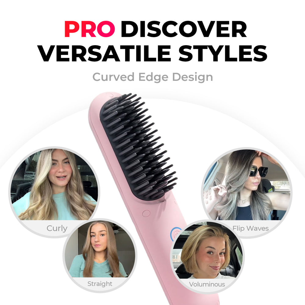 TYMO PORTA PRO PINK hair brush with a curved edge design, ideal for creating various hairstyles, from curls to flip waves.